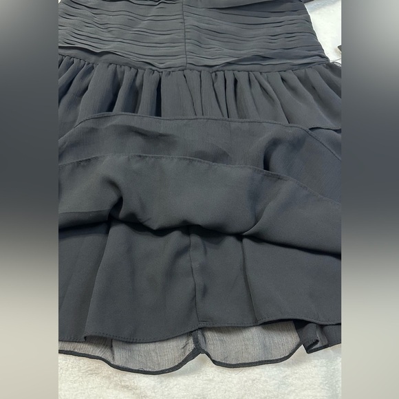 NWT Express Black Mock Neck Long Sleeve Pleated Waist Tiered Ruffle Mini  Dress - Picture 15 of 16